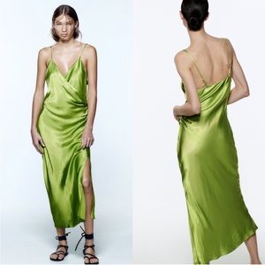 Zara Green Slip Midi Sleeveless Dress with Slit Size Medium
